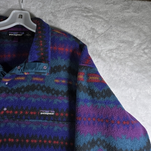 Patagonia Synchilla Snap-T Sacajawea Bluegrass Aztec Men Size Large Blue Vtg USA - Picture 3 of 11